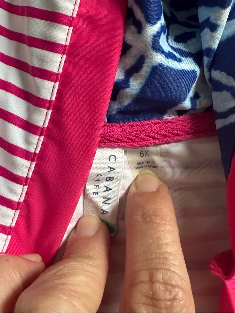 Cabana Life Pink & White Stripe Hooded Coverup with Blue Pattern Tankini